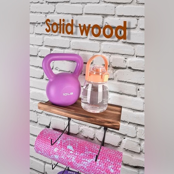 Yoga Mat Holder w/Shelf & Hooks Wall Mount Workout Gym Accessories Storage Rack - Picture 5 of 11